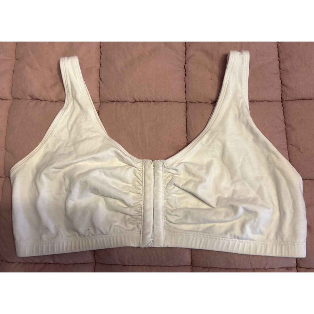 Fruit of the Loom Full Figure White Front Closure Cotton Bra Wireless, 42